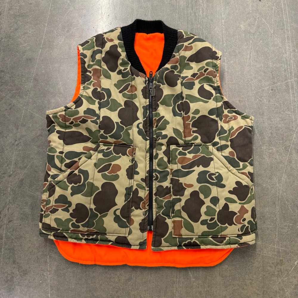 Vintage Walls Reversible Camo Blaze Orange Hunting Vest Mens XL Duck Hunter